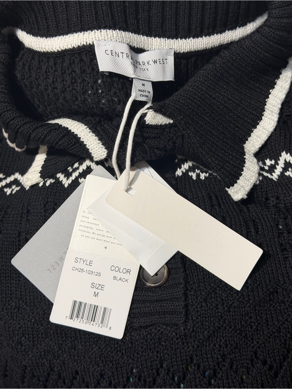 Central Park West Black Knit Polo with White Trim - Picture 6 of 6